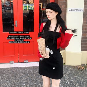 Lienni autumn new high -waisted lean temperament sleeveless butterfly three -dimensional cut tube top with dress with dresses
