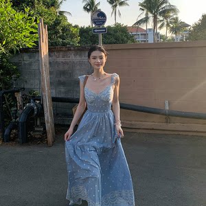 Lienni 2025 spring and summer new high-waist slim dream catcher Costa delectable back-length dress for women