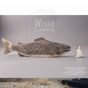 Foreign trade export wood carving animal model big carp trout fisherman hand-carved solid wood ornaments collection