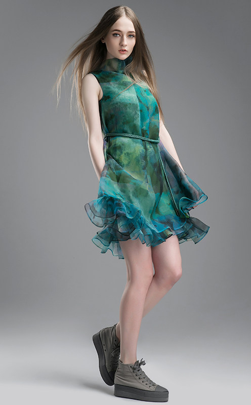 品牌女装 品牌上装 短袖连衣裙 sdeer圣迪奥2015新款春装女莫奈花园欧