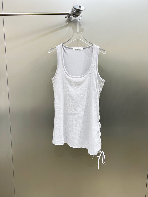 Niche design 23 summer simple and fashionable letter embroidery strap drawstring mesh splicing fake two-piece vest