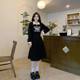 Large -size women's fat MM Hepburn Wind Black POLO collaring flower dress 2024 autumn new waist thin skirt
