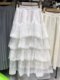 2025 spring and summer princess posing with white super fairy embroidered lace cake fairy skirt A-line long skirt for women