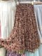 French retro tie-dyed polka dot printed pleated skirt for women with elegant pockets and versatile slim A-line long skirt