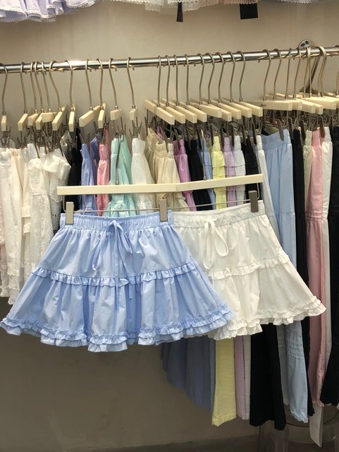 French sweet cake skirt white high waist lace-up skirt ruffled fluffy skirt A-line short skirt umbrella skirt skirt skirt