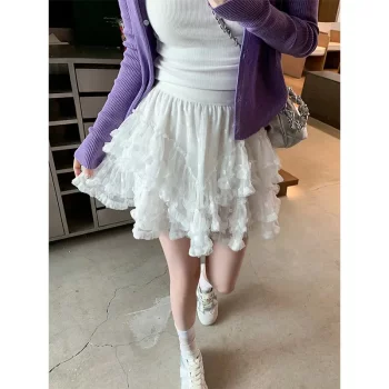 White lace fluffy cake skirt for women in summer new style
