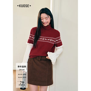 
Broad red Fair Isle sweater sweater two-piece suit 25 autumn and winter Christmas wear women's bottoming top new
