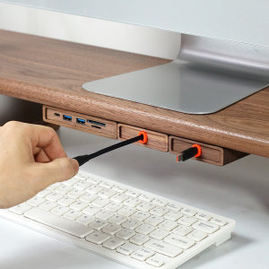 
Computer increased elevated accessories telescopic data cable charging cable solid wood log black walnut beech mobile phone tablet laptop charging cable desktop self-adhesive cable card