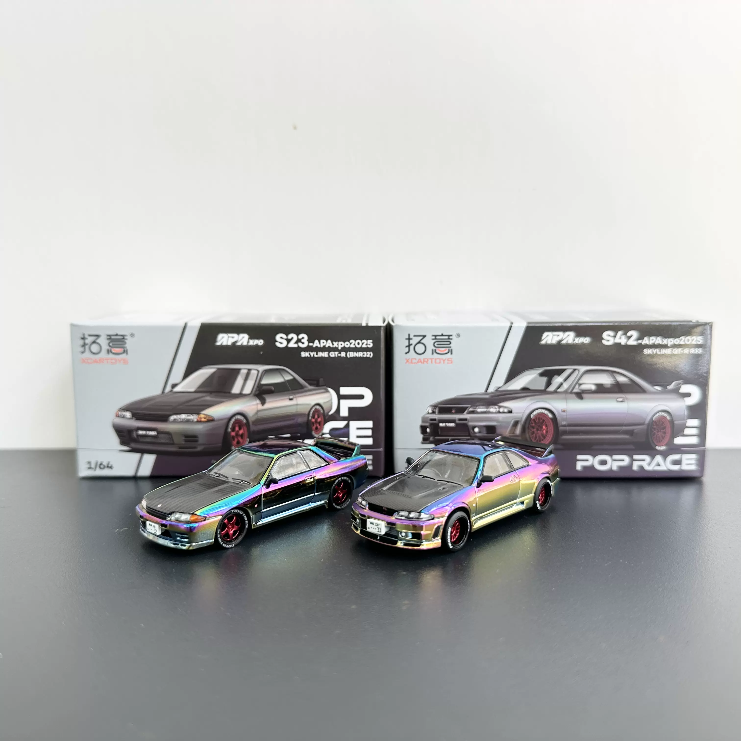 1:64 拓意POPRACE佛山展会限定尼桑天际线GTR R32 R33 赛车模型