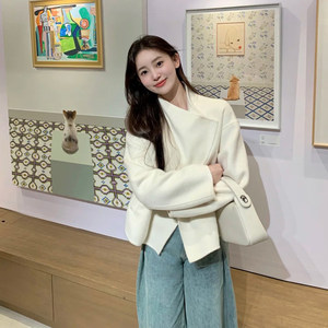 
Korean high-end beige short woolen coat for women in autumn and winter new style small loose slim woolen coat