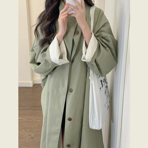 
Lazy and relaxed green windbreaker jacket for women in spring and autumn new small mid-length loose casual jacket