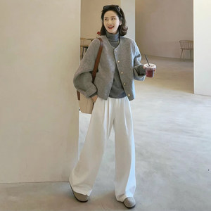 High-end gray tweed coat for women in autumn and winter new Korean lazy style small short tweed coat
