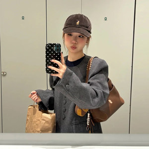 
French lady style gray small fragrant woolen suit for women spring and autumn short coat high waist skirt two-piece set