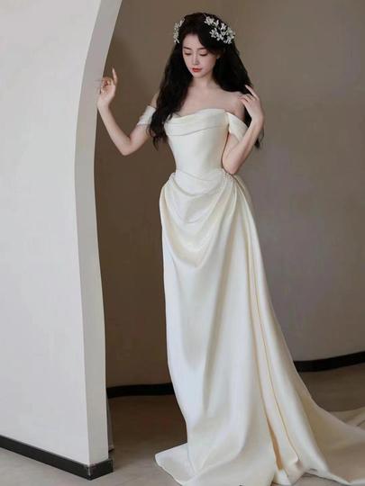 Vanna Fairy Satin One-Shoulder Wedding Dress - White