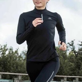Women's spring and autumn half zipper grinding hair material long running thumbs, fleece, warm long -sleeved sports outdoor top