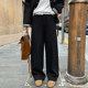NAZ large size autumn and winter new elastic waist loose slim straight wide leg pants fat mm black casual pants