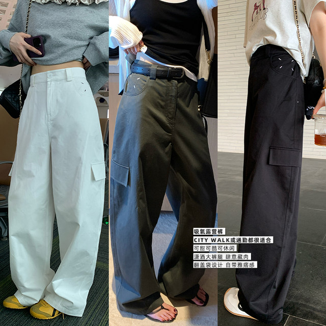 NAZ's large size cotton twill casual sports style loose high-waist overalls spring fat mm straight trousers
