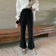 NAZ's large size elastic mesh pattern slit slightly flared pants fat mm spring high waist slim black straight trousers for women
