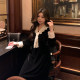 NAZ plus size winter new French composite temperament fat mm design western style women's v-neck velvet dress