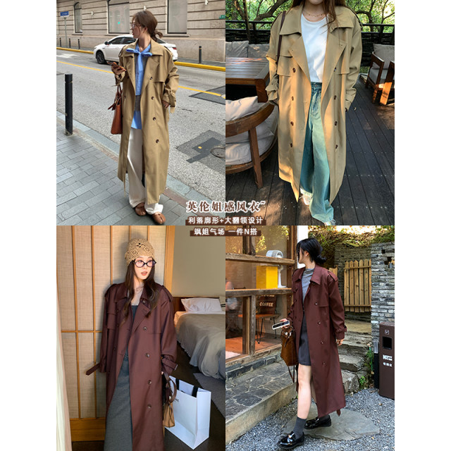 NAZ's large size 2025 spring new British style mid-length over-knee lapel fat mm fashion windbreaker jacket

