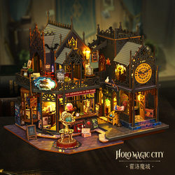 Hollow Magic Castle Lighted Wooden DIY Miniature House Handmade Miniature House Harry Desktop Ornament Potter Gift