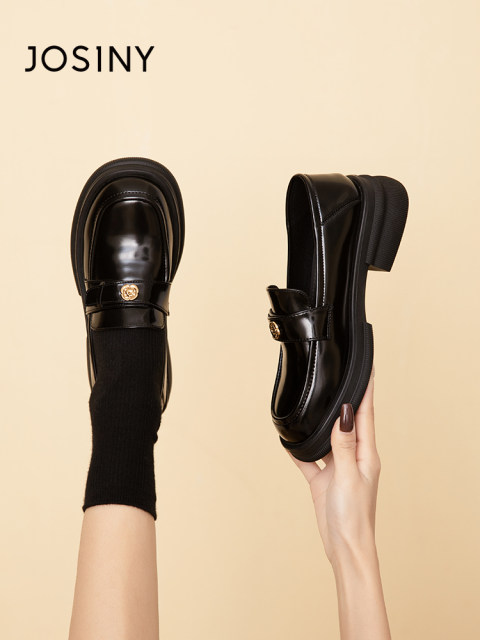 Zhuosini thick-soled camellia loafers for women 2025 spring new Hepburn style single shoes retro leather shoes