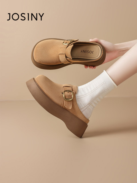 Zhuoshini genuine leather thick-soled Birkenstock shoes for women in summer wear 2025 new one-legged half-mopping breathable slippers