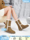 Zhuosini mid-tube snow boots for women brown thick-soled color-blocking boots 2025 new spring and autumn two-wear plus velvet boots for women