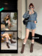Zhuosini soft leather frosted pile boots for women's autumn and winter 2025 new thin boots retro round toe super hot boots