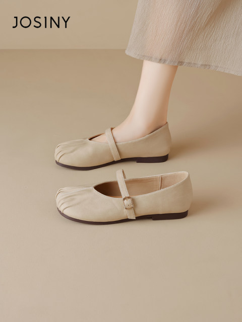 Zhuoshini single shoes for women in spring and summer 2025 new light mouth versatile soft sole grandma shoes Mary Zhen flat sole beans shoes