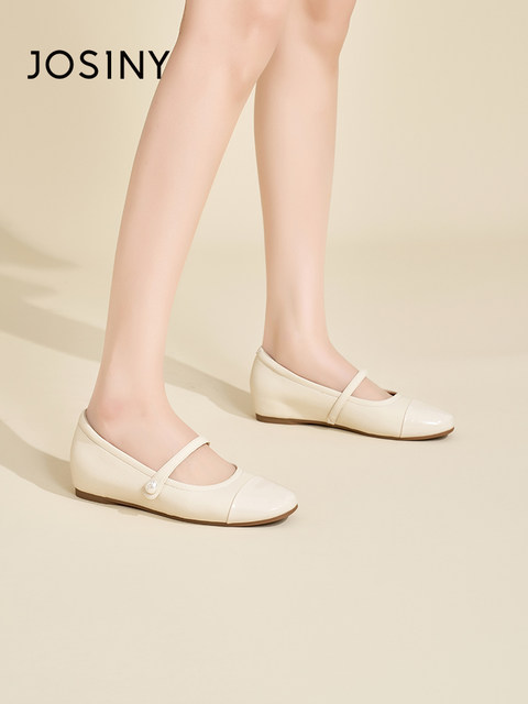 Zhuoshini white single shoes women's 2024 spring new flat shoes shallow mouth low heel leather shoes commuting Mary Zhen women's shoes