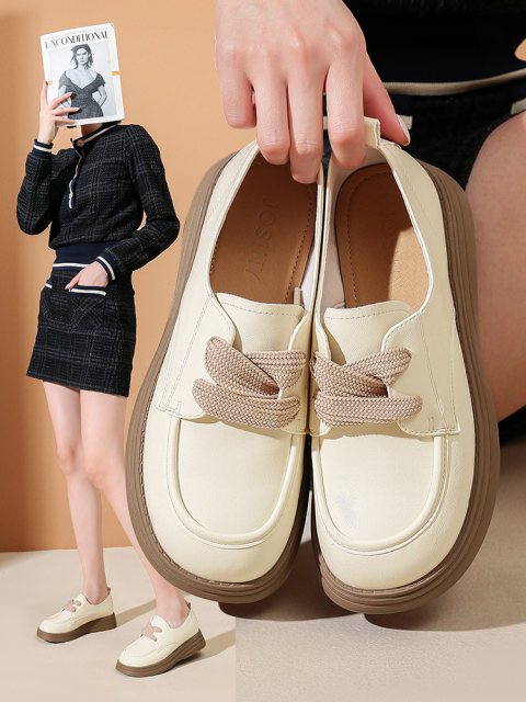 Zhuosini flat-soled retro leather shoes for women 2025 new spring white jk uniform thick sole women's shoes soft sole single shoes
