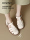 Zhuosini Baotou Roman Sandals for Women in Summer 2025 New French woven flat-bottomed pig cage white retro women's shoes
