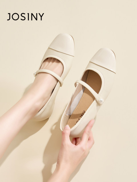 Zhuoshini white single shoes women's 2024 spring new flat shoes shallow mouth low heel leather shoes commuting Mary Zhen women's shoes