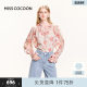 Coconi COCOON bustling dream 2025 summer new style pleated lace-up lantern sleeve printed chiffon shirt for women