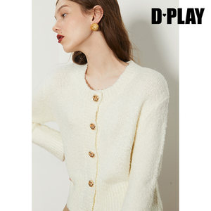 
DPLAY Depala autumn and winter fashionable white metal buckle decorated lazy style sweater cardigan