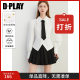 DPLAY2025 spring new white minimalist shirt women's temperament lapel puff sleeve waist top long sleeves