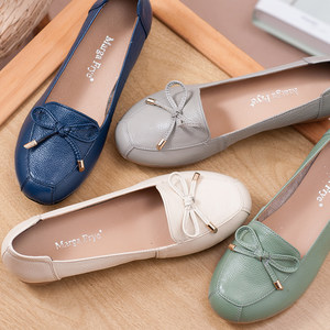 Beef tendonal mother shoes leather anti -slip soft bottom casual middle -aged and elderly single shoes comfortable bow middle -aged spring and autumn leather shoes