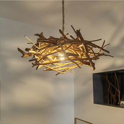 Yanmu Society Branch Bird's Nest Pendant Light, Unique Original Design for Living Room, Tea Room, Guesthouse, Hotel, Unprocessed Wood Art Ceiling Light