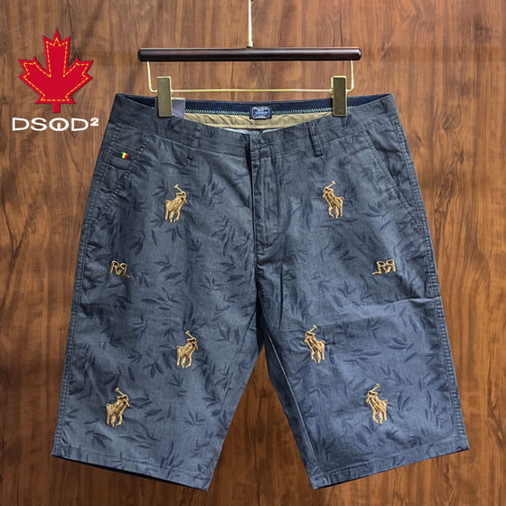 
Denim shorts men's summer thin quarter pants blue printed embroidered slim mid-pants Korean style trendy youth breeches