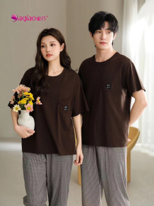 Summer couples' new round necks for casual cotton home clothes pajamas set