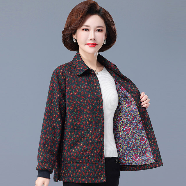 Middle -aged and elderly spring and autumn women's short thin coat fashion casual large size crushing pure cotton jacket grandma foreign clothes