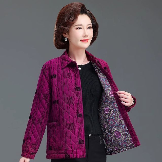 Mother's spring, autumn and winter pure cotton thin cotton clothespin cotton jacket short 2025 new middle-aged and elderly large size women's tops