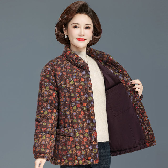 Winter clothing for the elderly, elderly women, printed small cotton-padded jackets, grandma's clothing, winter short thickened cotton coats, mother's pure cotton coats