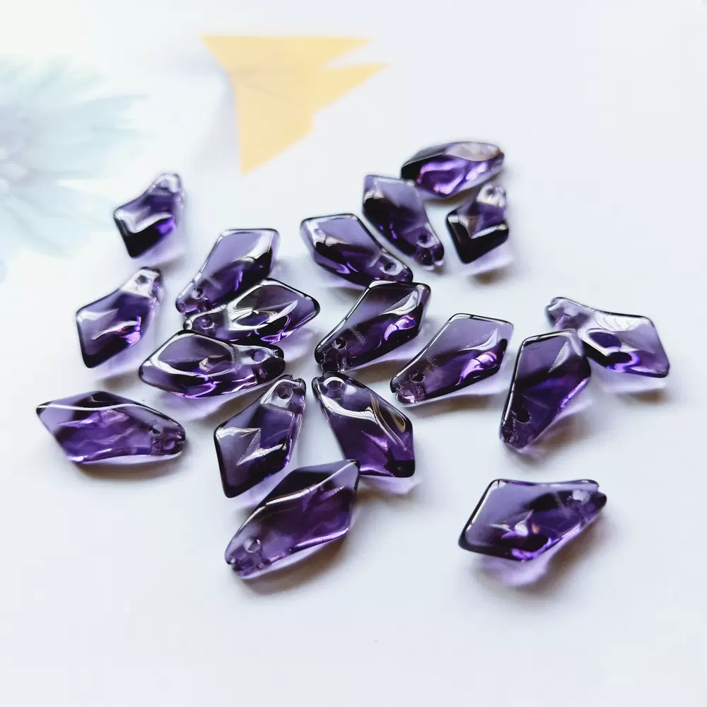 紫水色 迷你豎孔小木蘭玉蘭花瓣國產捷克琉璃diy髮簪配件