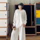 Loose large version of gray white pure cotton rag-shoulder long sleeve round neck T-shirt for women 2025 spring Korean version basic versatile top