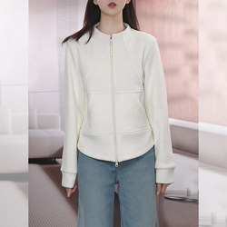 Off-White Double-Sided Velvet Double-Zipper Sweatshirt Jacket for Women, Autumn and Winter 2025 New Korean Style Slimming and Age-Reducing Top