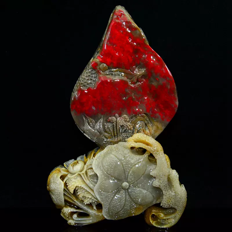 昌化鸡血石摆件荷塘幽趣重933克