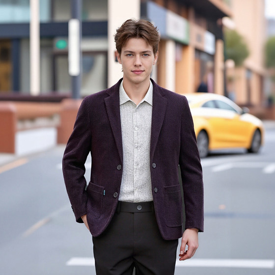 
Cotton and thickened fashionable corduroy winter men's warm casual two-button suit jacket D2464