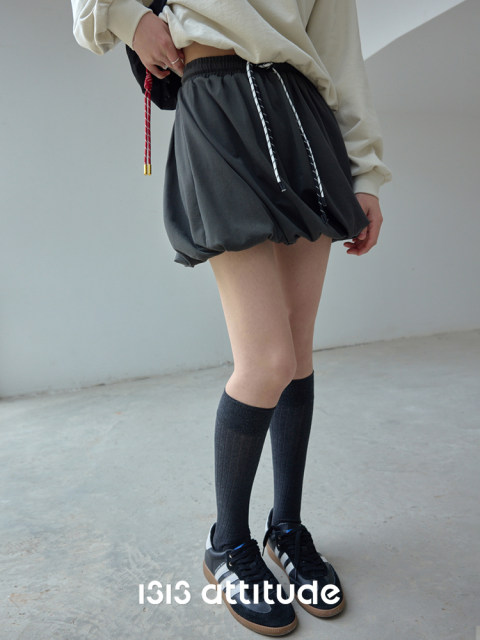 1313 slim gray fluffy flower bud short skirt for summer women's slim drawstring sports elastic skirt

